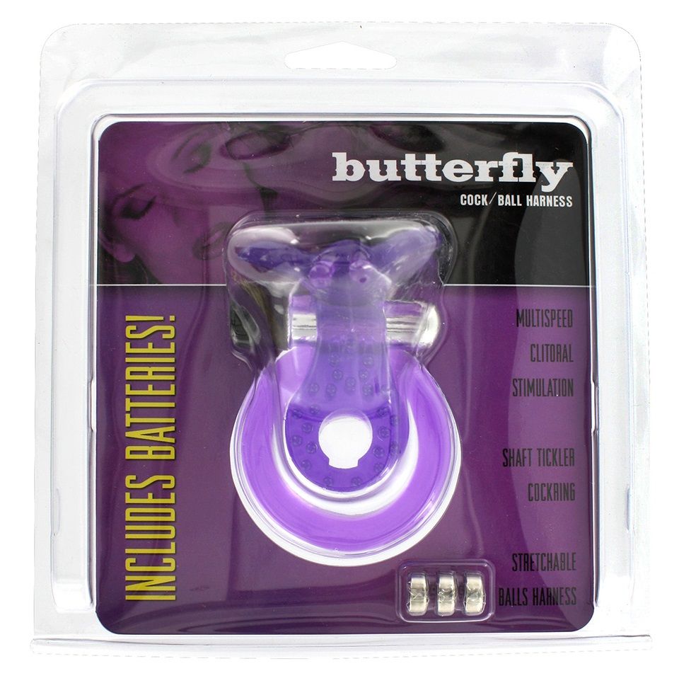 Эрекционное кольцо с вибрацией COCK BALL RING BUTTERFLY JELLY VIBE - фото 128839