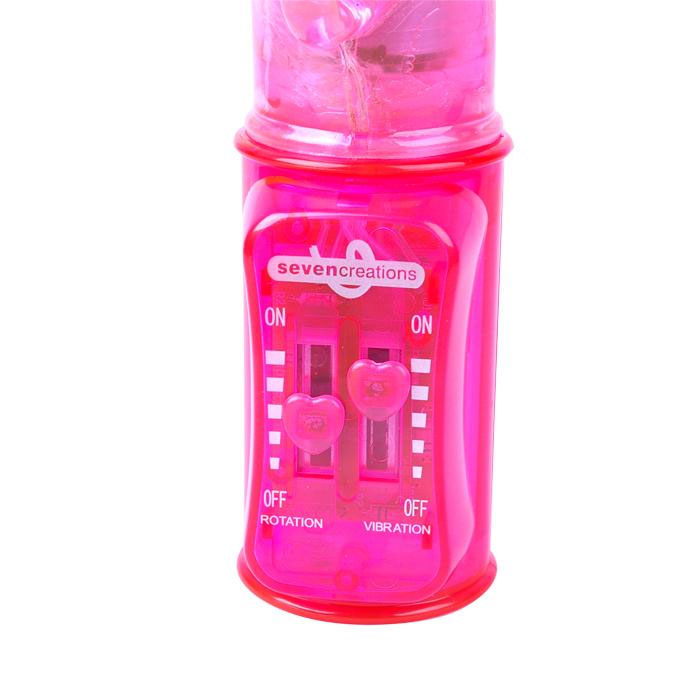 Розовый вибратор с вращающимися шариками и двумя отростками-зайцами - 25 см. - фото 128918 Розовый вибратор с вращающимися шариками и двумя отростками-зайцами - 25 см. - фото 128918