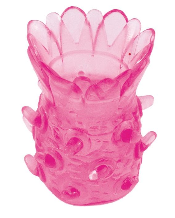 Розовая рельефная насадка на пенис - фото 309402