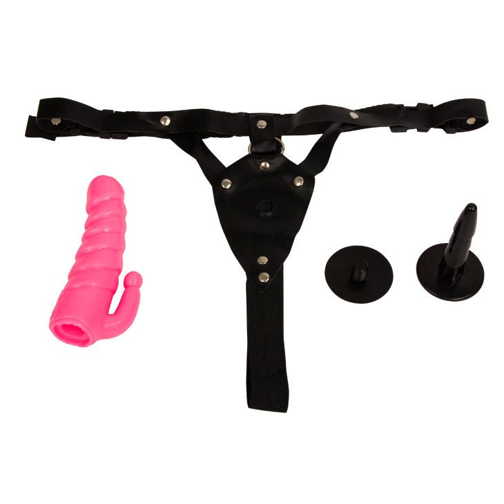 Женский страпон с фаллоимитатором и стимулятором ануса - 13,5 см. - фото 129171