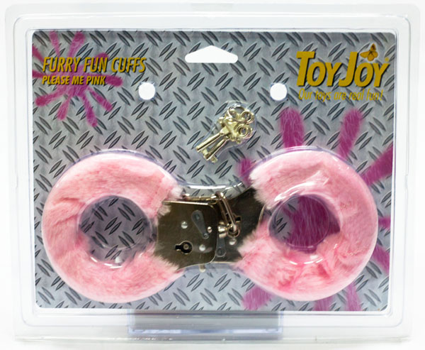 Розовые меховые наручники с ключами - фото 139253