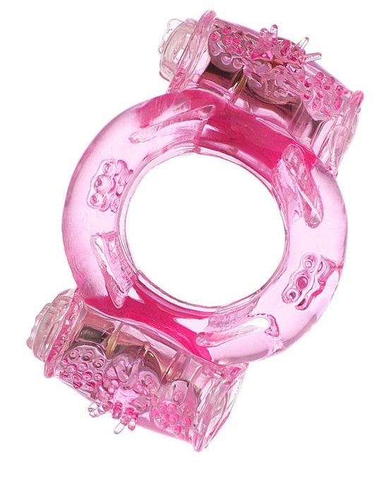 Розовое виброкольцо с двумя виброэлементами - фото 265733