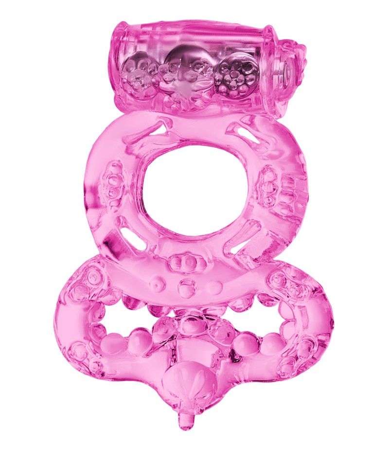 Розовое эрекционное кольцо с вибратором и подхватом - фото 210083