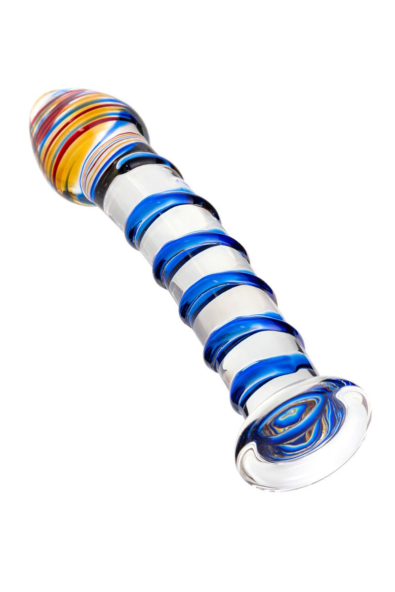 Прозрачный фаллос из стекла со спиралью по телу - 18 см. - фото 129397