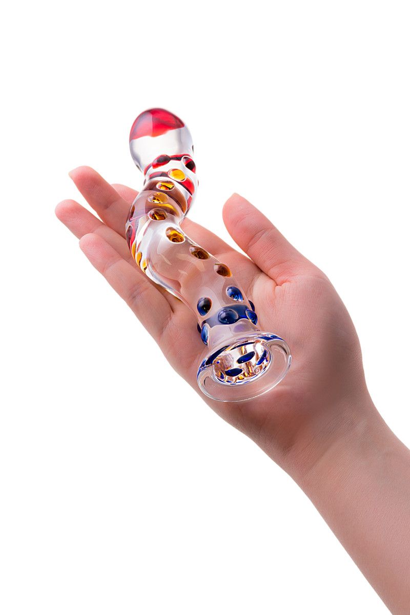 Изогнутый стеклянный фаллос с объемными точками - 18 см. - фото 129399 Изогнутый стеклянный фаллос с объемными точками - 18 см. - фото 129399