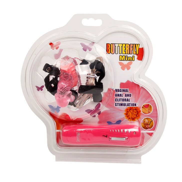 Розовая вибробабочка с фаллосом на регулируемых ремешках - фото 129591