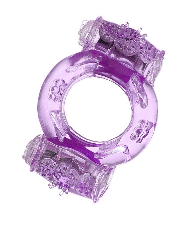 Фиолетовое виброкольцо с двумя вибропульками - фото 305455