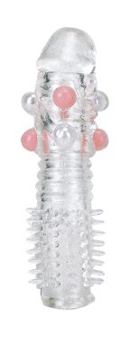 Прозрачная насадка на фаллос с закрытой головкой и шишечками - фото 129910