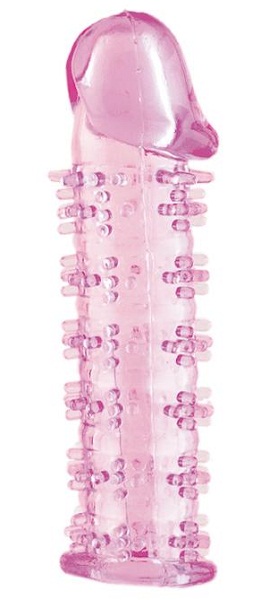 Гелевая розовая насадка на фаллос с шипами - 12 см. - фото 305543