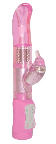 Розовый вибромассажер с клиторальным отростком SLIM HUMMING BIRD G-SPOT VIBE - 25 см. - фото 139963