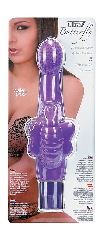 Вибромассажер с клиторальным стимулятором 7 DELIGHT BUTTERFLY - 16,5 см. - фото 130161