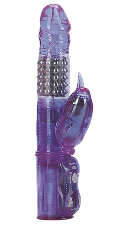 Фиолетовый вибратор с вращающимися металлическими шариками - фото 129660
