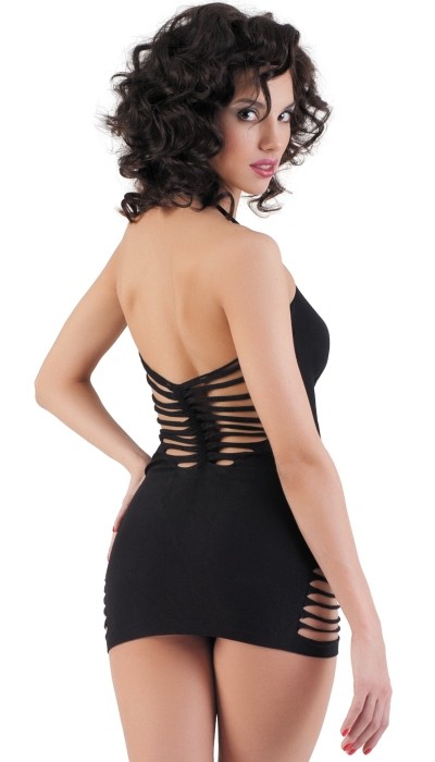 Черное бесшовное платье с открытой спиной - фото 130450