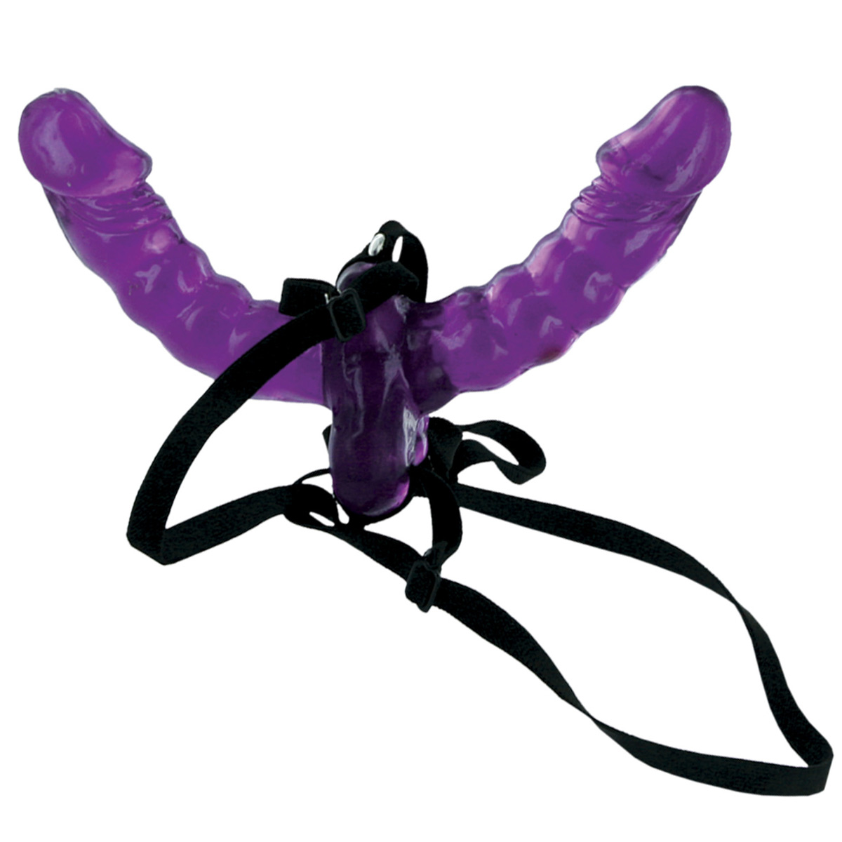 Фиолетовый страпон Double Delight Strap-on с вагинальной пробкой - 15 см. - фото 144773