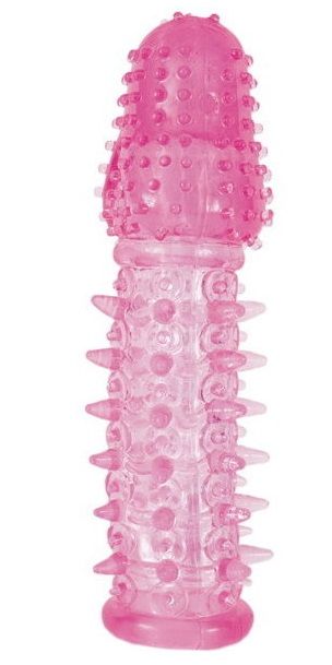 Закрытая насадка розового цвета с шипами и точками - 13,5 см. Toyfa Basic 888005-3 - фото 605761