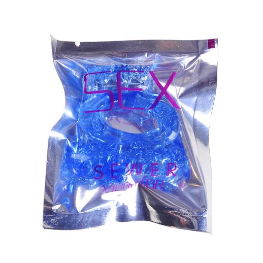 Голубое эрекционное кольцо с вибратором и подхватыванием мошонки - фото 131508