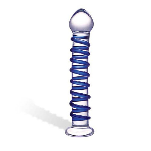 Стеклянный фаллоимитатор с голубой внешней спиралью - 18,5 см. - фото 306553