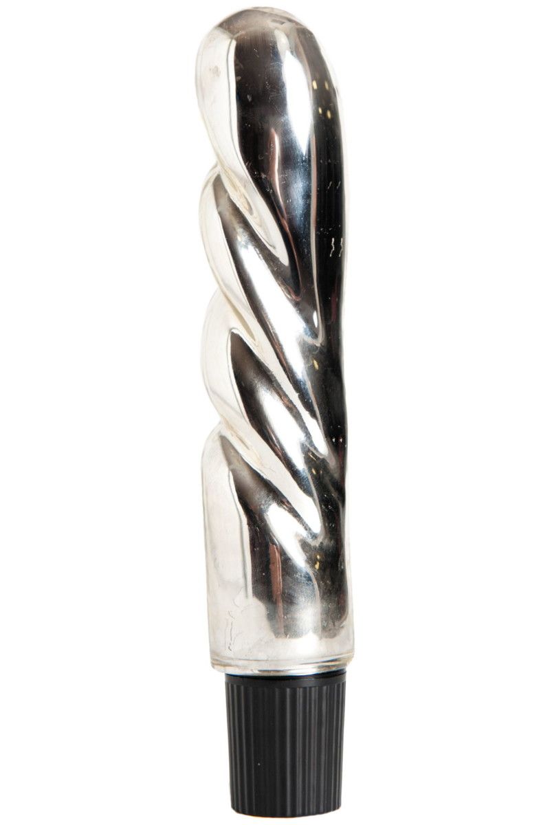 Серебристый стеклянный вибратор со спиралевидным рельефом - 17 см. - фото 214375