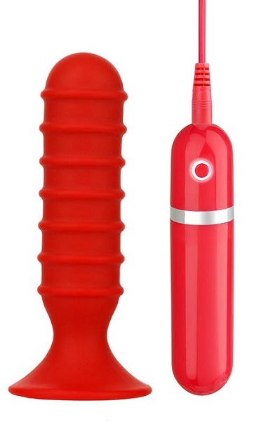 Красный анальный вибратор с рёбрышками - 13 см. - фото 133759