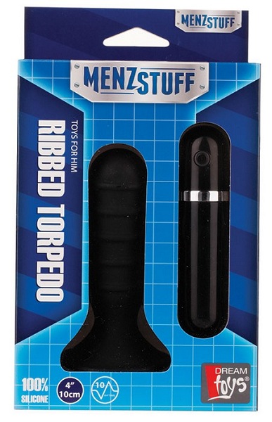 Чёрная анальная вибропробка с рёбрышками - 10 см. - фото 133762