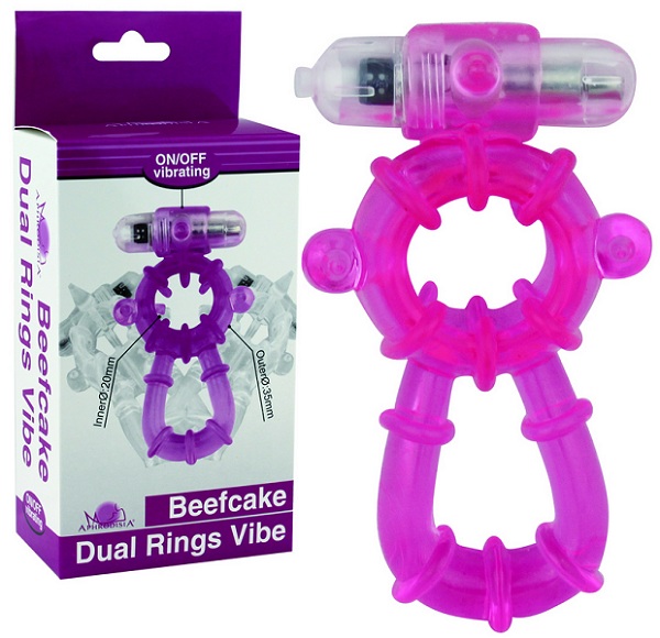 Розовое эрекционное виброкольцо Beefcake Dual Rings Vibe - фото 214952