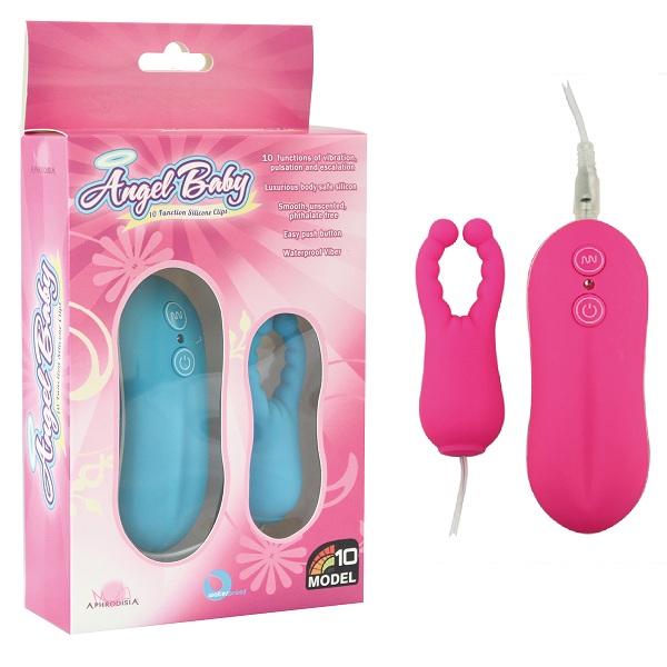 Розовый вибростимулятор с усиками Angel Baby NIpple Cock clips  - фото 105220