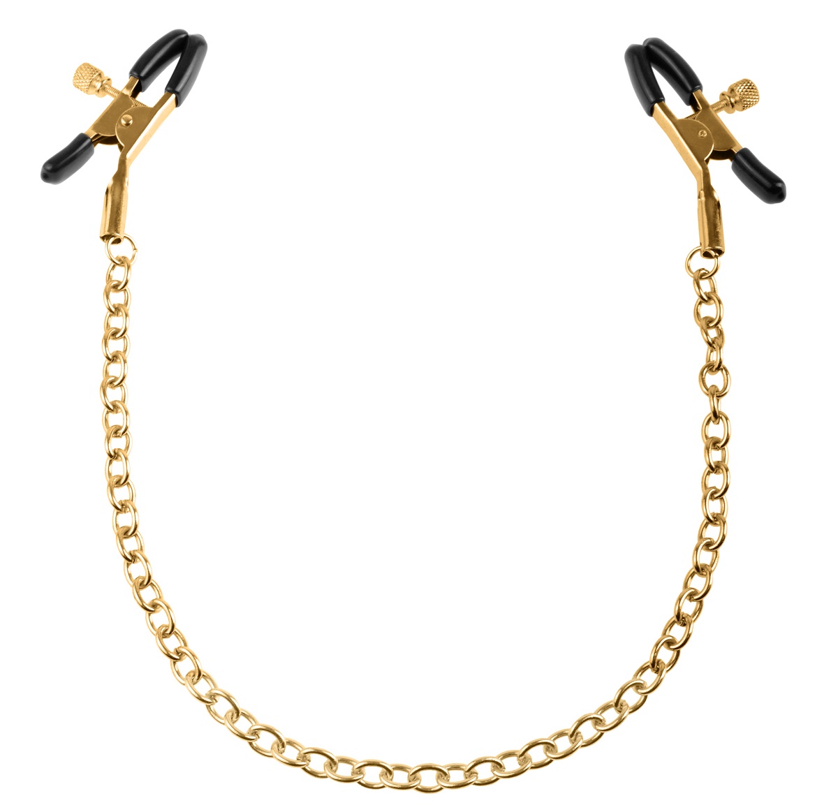 Чёрные с золотом зажимы на соски Gold Chain Nipple Clamps - фото 239814