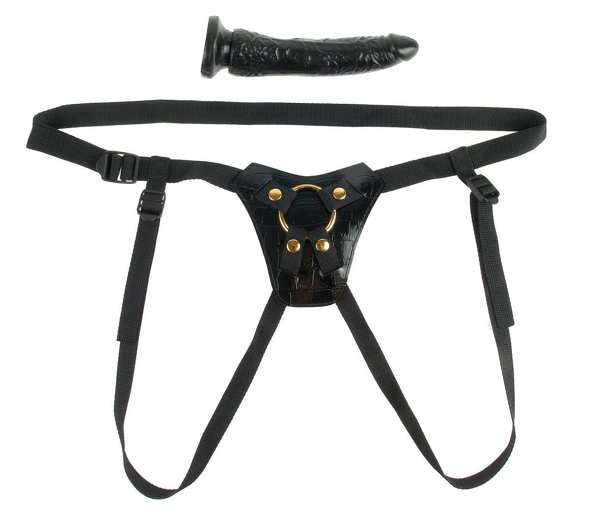 Чёрный с золотом женский страпон Designer Strap-On - фото 134255 Чёрный с золотом женский страпон Designer Strap-On - фото 134255