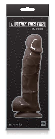 Коричневый фаллоимитатор с мошонкой на присоске 5 Inch Dildo - 17,5 см. - фото 174741