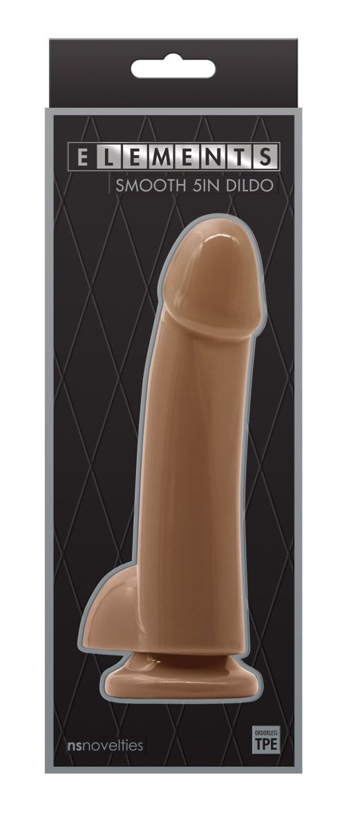 Кофейный гладкий фаллоимитатор на присоске с мошонкой Smooth 5 Inch Dildo - 17 см. - фото 174751