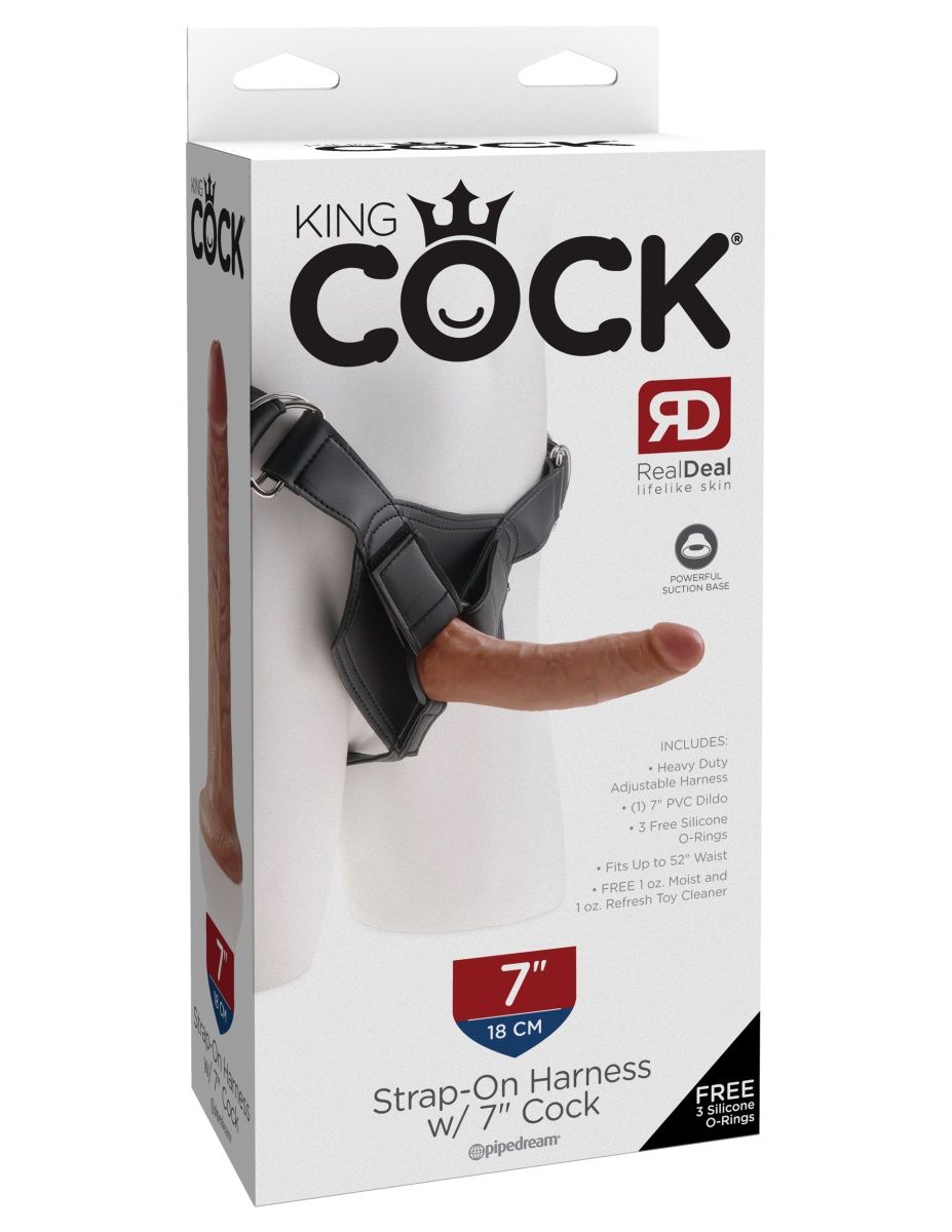 Кофейный страпон на виниловых трусиках Strap-on Harness Cock - 17,8 см. - фото 174813