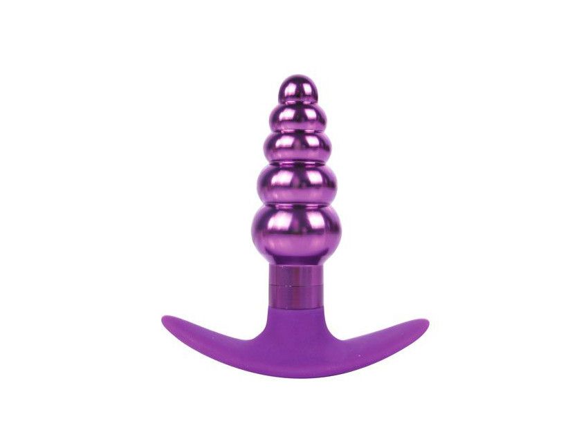 Фиолетовая анальная втулка из металла и силикона - 9,6 см. - фото 50529