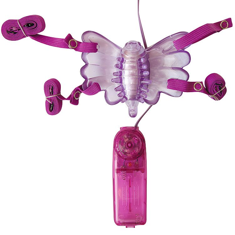 Фиолетовая вибробабочка на ремешках с пультом управления вибрацией - фото 175935