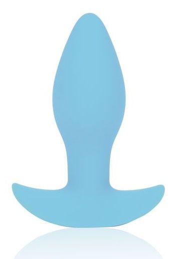 Голубая коническая анальная вибровтулка с ограничителем - 8,5 см. - фото 178696