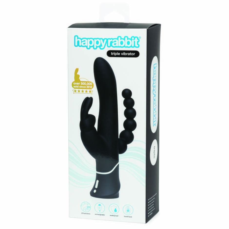 Черный перезаряжаемый вибратор Triple Curve Rechargeable Rabbit Vibrator - 25,4 см. - фото 179644