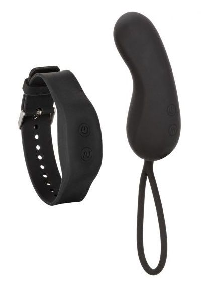 Черное виброяйцо с браслетом-пультом Wristband Remote Curve - фото 178190