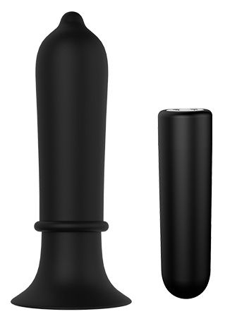 Черный вибромассажер для анальной стимуляции TORPEDO PLUG - 11,2 см. - фото 178425