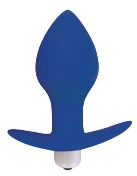 Синяя коническая анальная вибровтулка с ограничителем - 8 см. - фото 178731