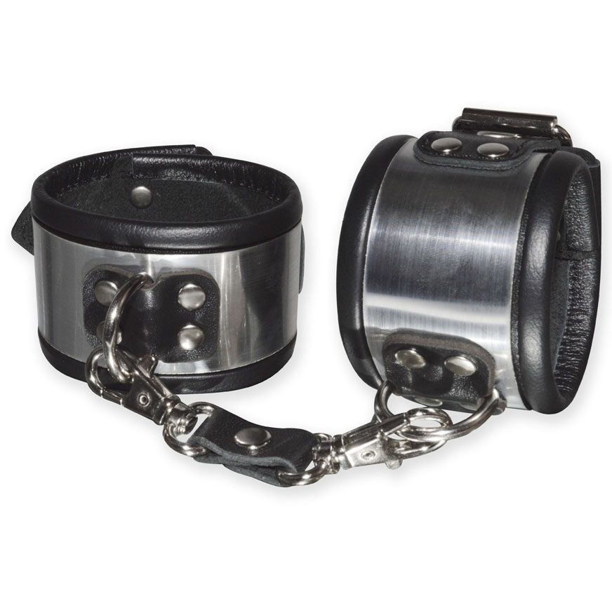 Эффектные серебристо-черные наручники с металлическим блеском - фото 178733