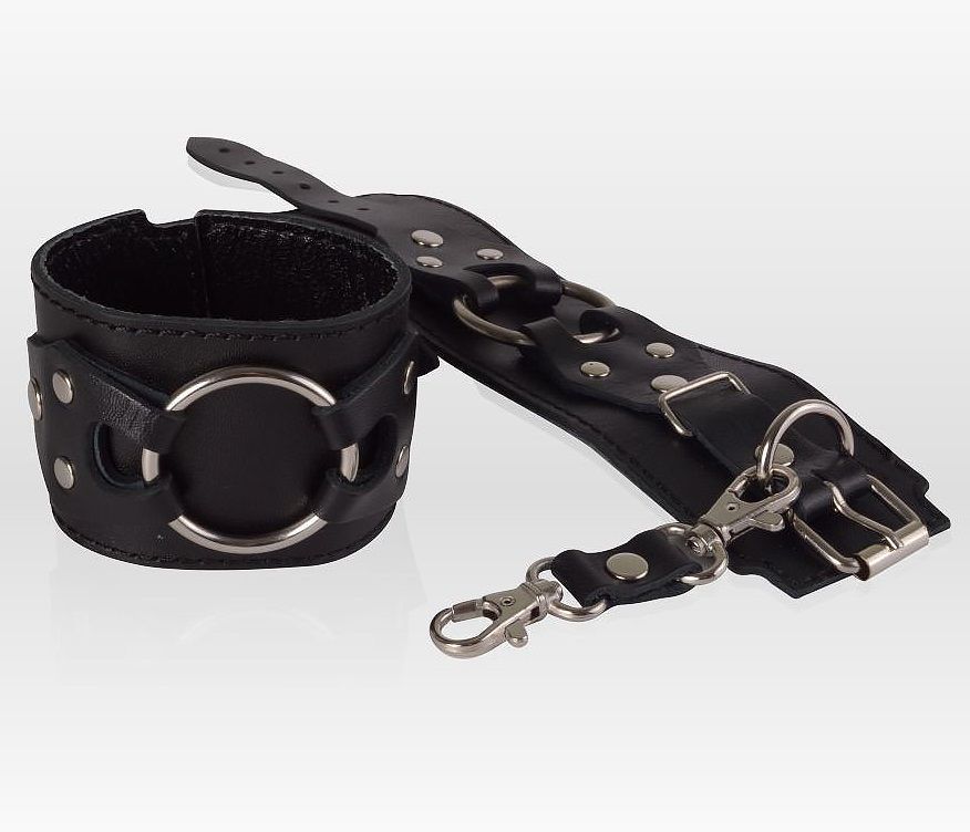 Черные наручники-напульсники из натуральной кожи - фото 178753