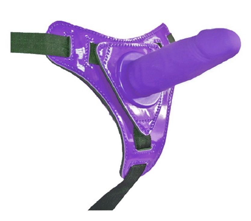 Фиолетовый страпон на лакированных трусиках - 12 см. Howells 92001Purple