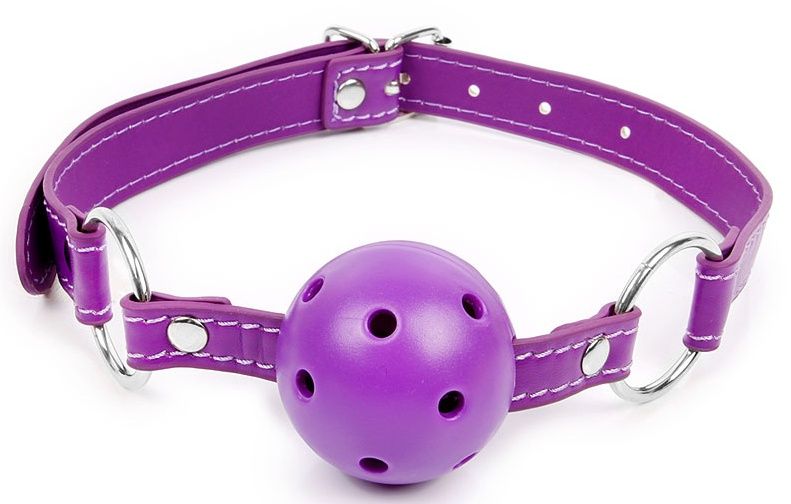 Фиолетовый кляп-шарик на регулируемом ремешке с кольцами Bior toys NTB-80534