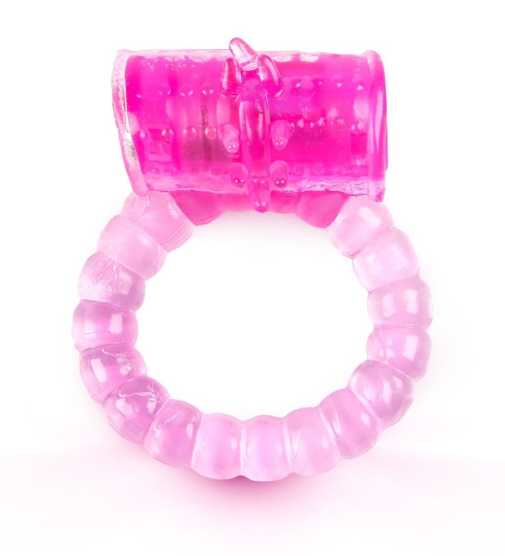 Розовое рельефное эрекционное кольцо с вибропулей Brazzers BRRF003