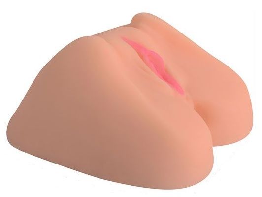 Телесная вагина с розовыми губками и двумя отверстиями - фото 265985
