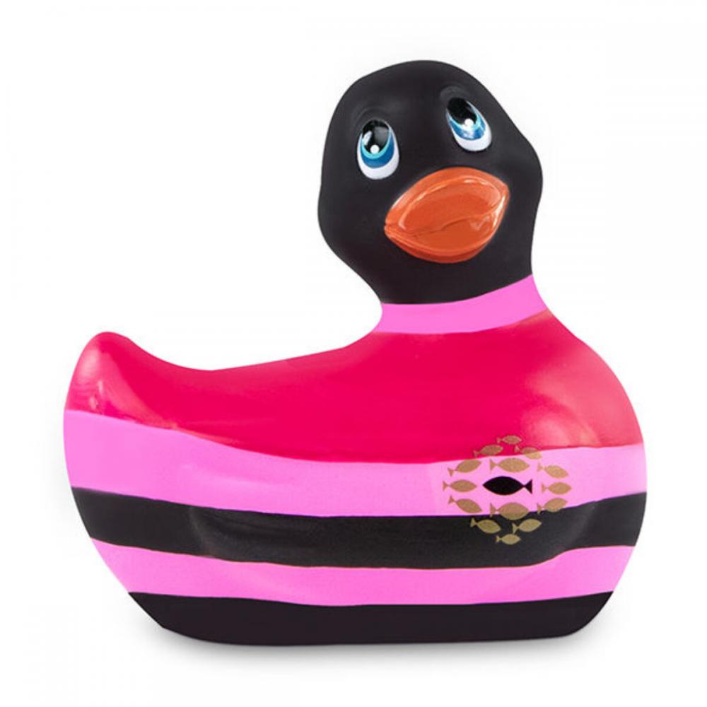 Вибратор-уточка I Rub My Duckie 2.0 Colors с черно-розовыми полосками - фото 302370