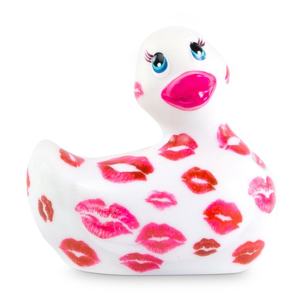 Белый вибратор-уточка I Rub My Duckie 2.0 Romance с розовым принтом - фото 302384