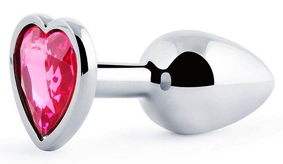 Серебристая анальная пробка с малиновым кристаллом-сердечком - 7 см. Anal Jewelry Plug SCH-14 - фото 705552