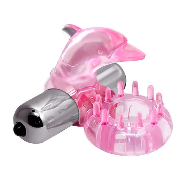 Розовое виброкольцо-дельфин с шипами - фото 135039