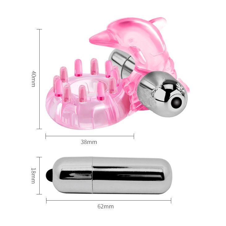 Розовое виброкольцо-дельфин с шипами - фото 135041