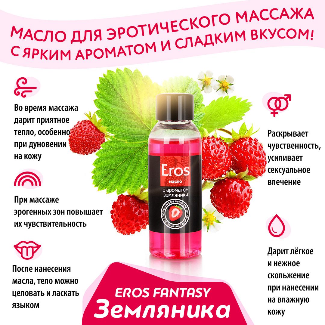 Массажное масло Eros fantasy с ароматом земляники - 50 мл. - фото 588973